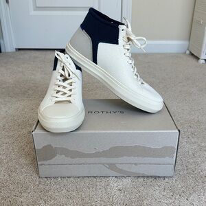 Rothy's Men’s Hudson High Top Shoes Size 10 in Cream, Navy & Grey - Brand New! 👟